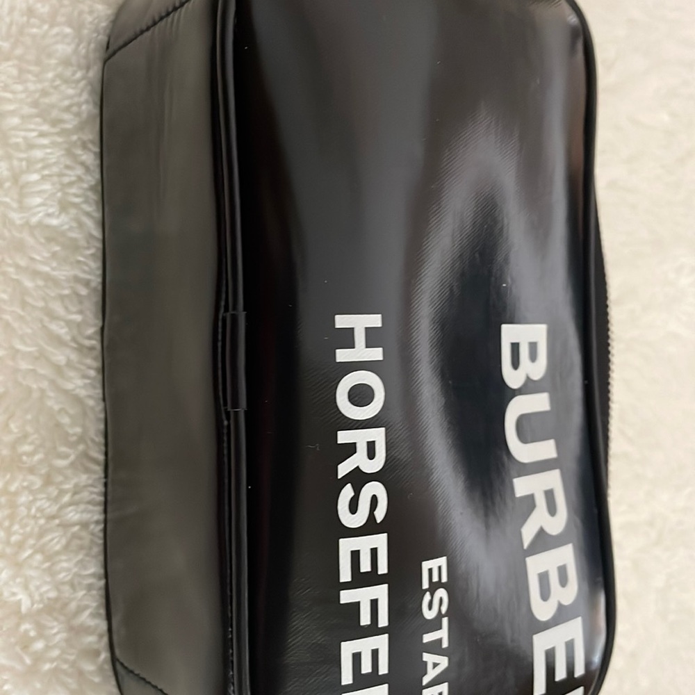 Burberry crossbody and belt bag (black) horseferry print in white letters.